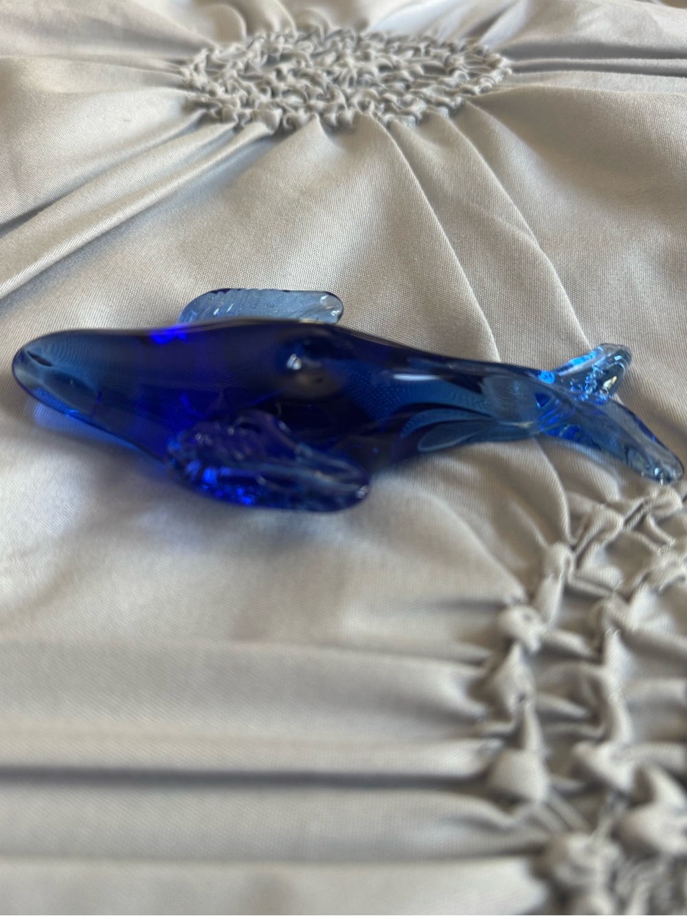 Blue Glass Whale Figurine - Decorative Aquarium Accent